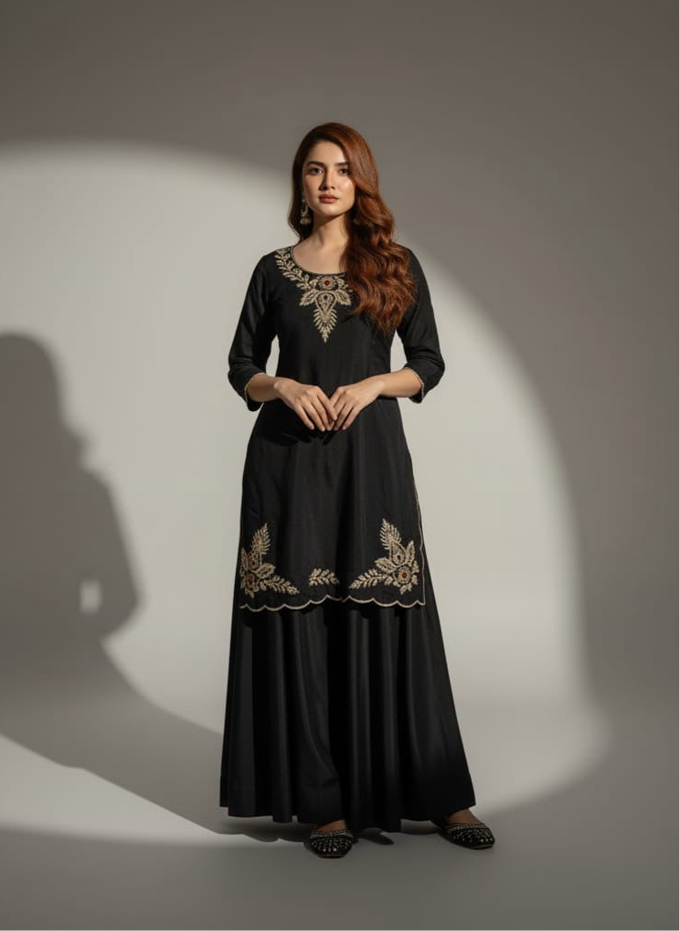 Front look of A-line striped kurta set with dupatta styled for office ethnic wear and small celebrations in India
