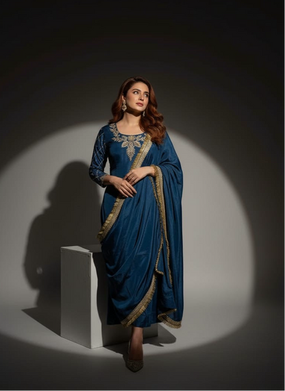 Close-up view of striped kurta fabric and A-line flare design – comfortable all-day festive ethnic wear for modern Indian women