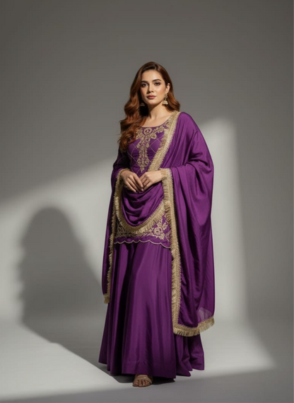 Side profile of striped A-line kurta set showing flattering fit for all body types – traditional outfit for family gatherings