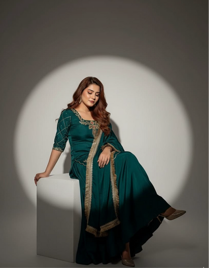 Full length view of striped A-line kurta suit set for women with dupatta – trending festive ethnic wear 2026 in India