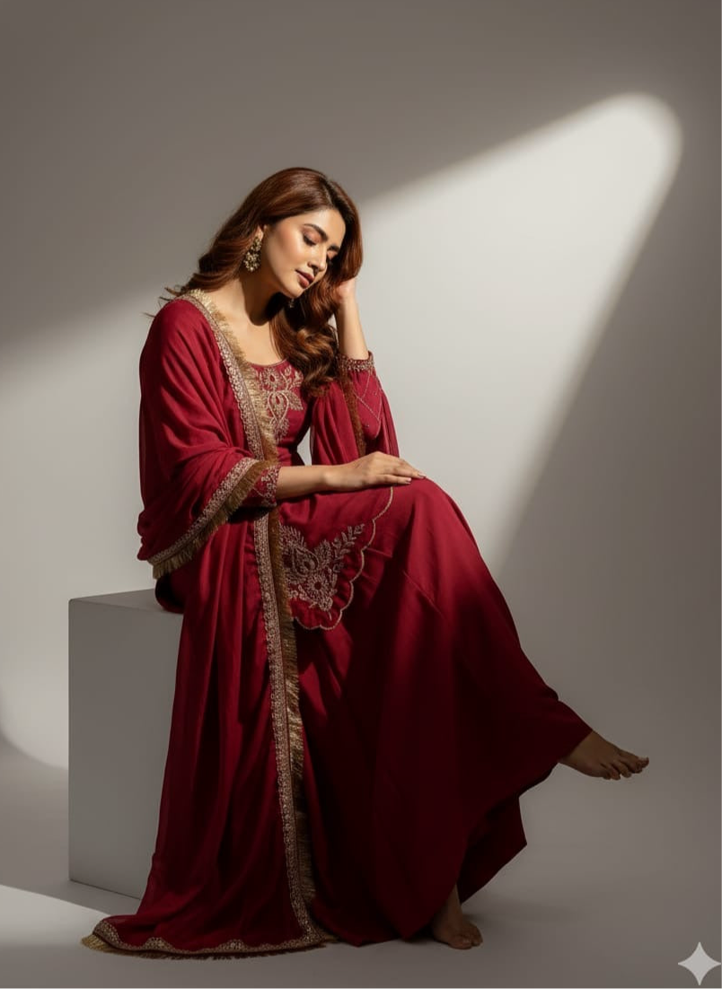 Red striped A-line kurta suit set with matching dupatta for Diwali and festive party wear in India – affordable ethnic outfit under 2500