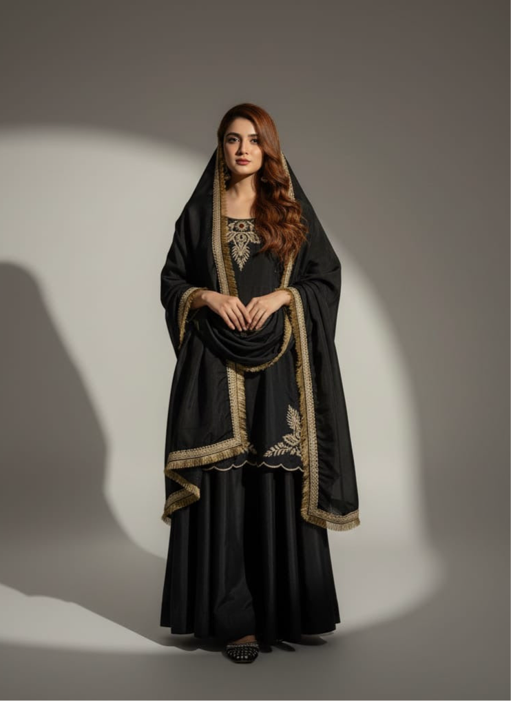 Black striped A-line kurta suit set styled for evening party and office ethnic wear – premium look at budget price